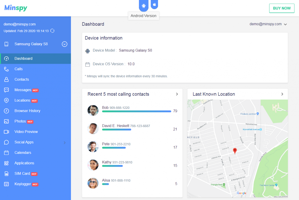 Minspy dashboard