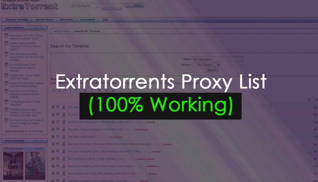 Extratorrents Proxy List (100% Working) to Unblock Extratorrent Alternatives or Similar Websites for Free